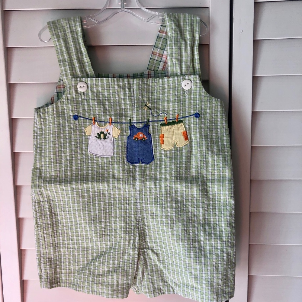 Reversible Plaid Seersucker Overalls